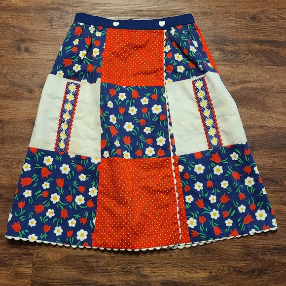 Vintage 70s Patchwork Reversible Floral Wrap Skirt S - Picture 1 of 9